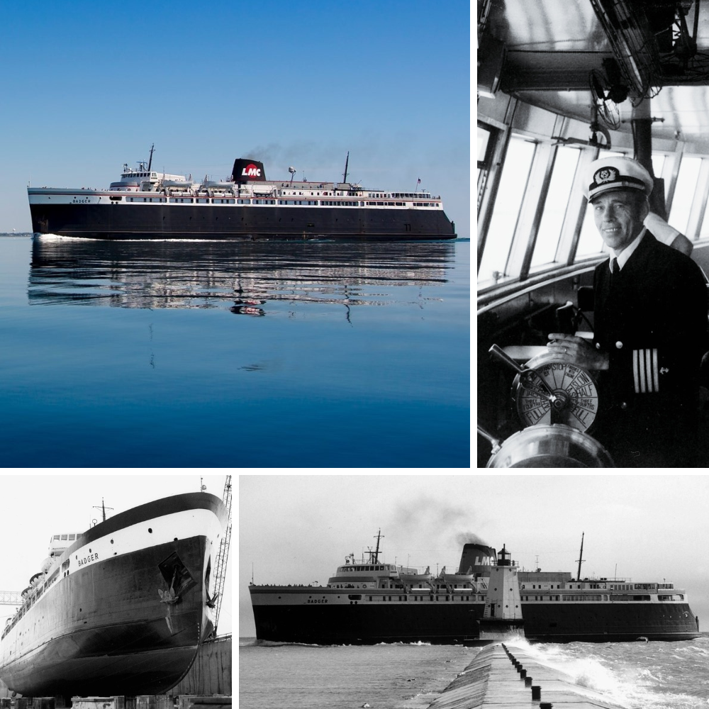collage (3) a man standing in front of a large ship in a body of water